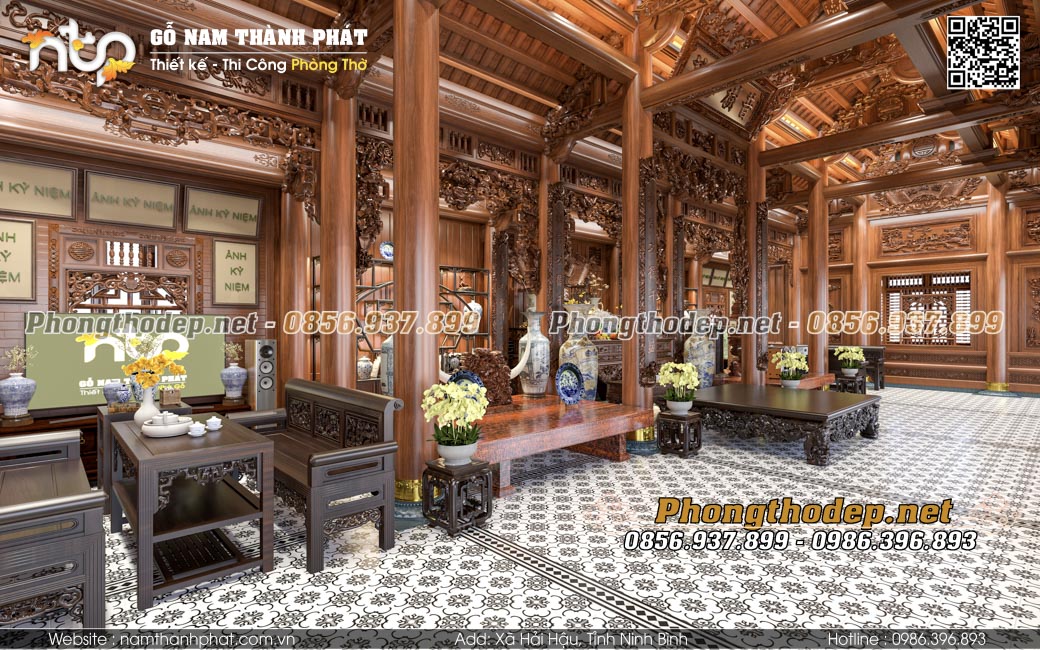 Không gian mở nhà gỗ 5 gian thông khủng, bề thế